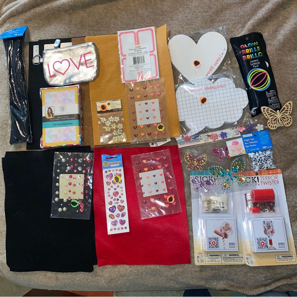 Misc. stickers, felt, science kits, notepads